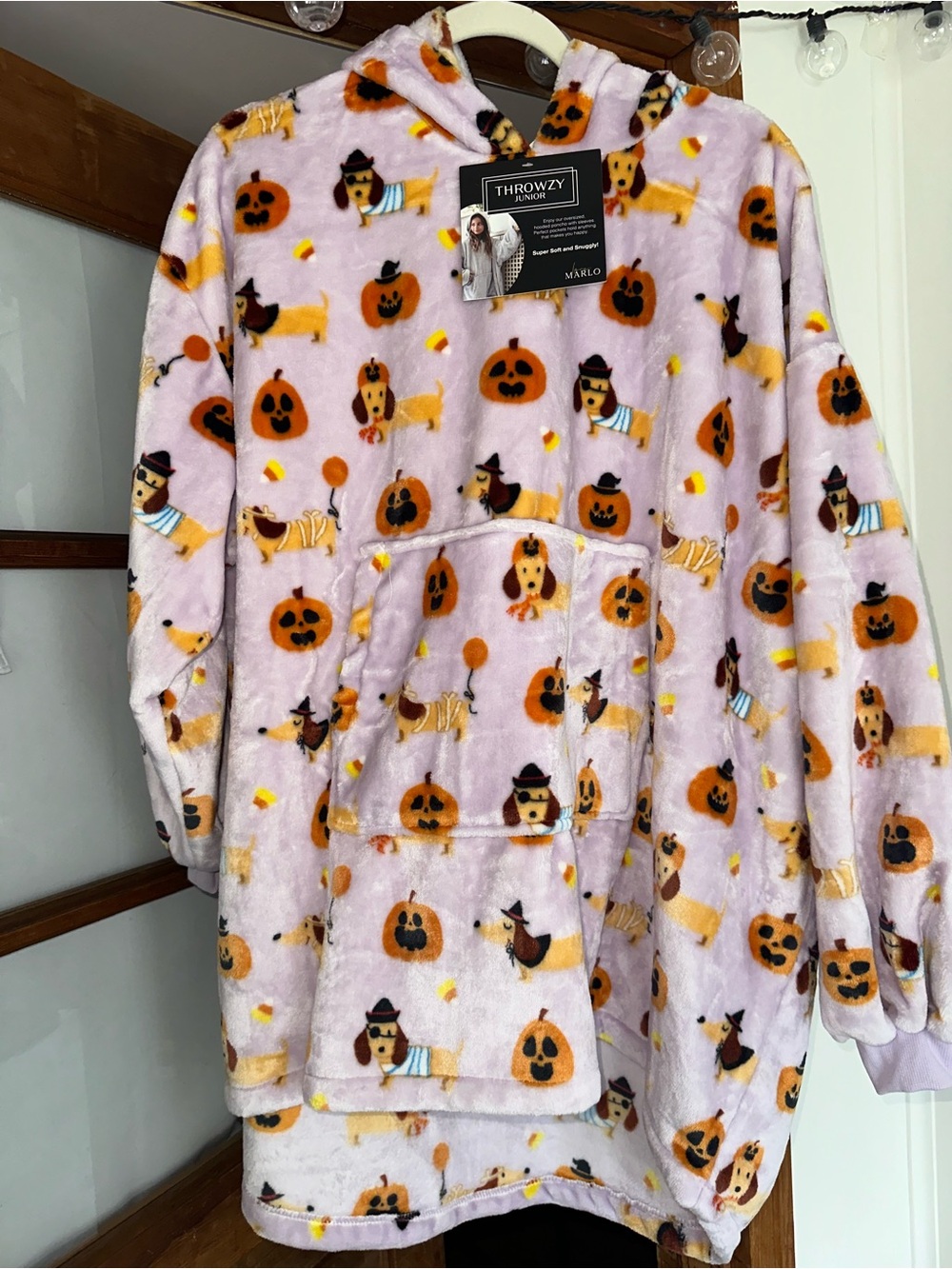 Throwzy junior Pink Halloween dachshund & Pumpkin Hoodie